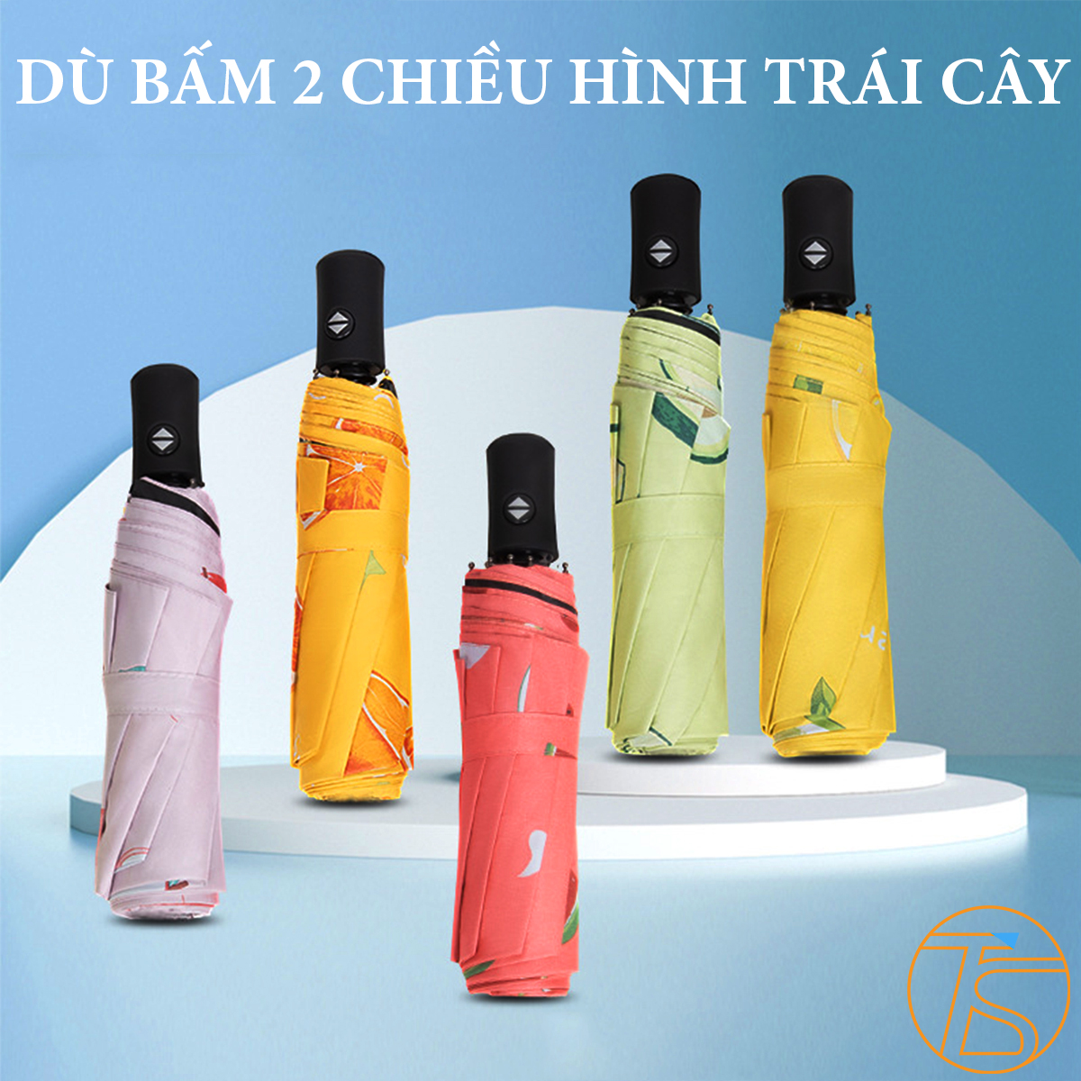 Dù Bấm 2 Chiều Mở Đóng Tự Động Hình Trái Cây 8 Nan Che Mưa Nắng Chống Tia Cực Tím, Tia Uv - Ô Gấp Gọn