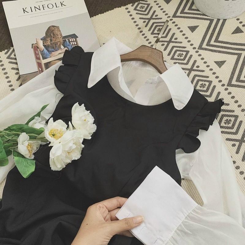 Set yếm đen áo sơ mi trắng