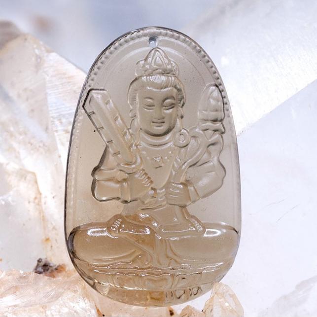 Mặt dây chuyền Hư Không Tạng Bồ Tát Thạch Anh Khói tự nhiên - Phật Độ Mạng cho người tuổi Sửu, Dần - PBMSMO02