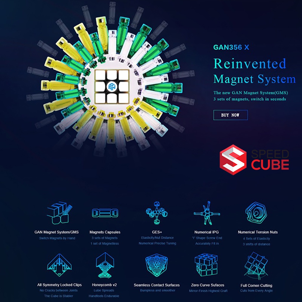 Rubik 3x3 Gan 356 X V2 Có Nam Châm Numerical IPG Updated 2.0