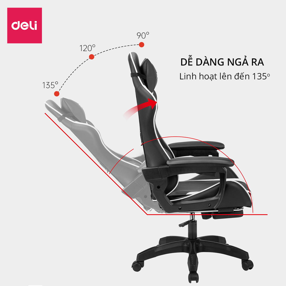 Ghế Gaming Chơi Game Deli - Bọc Da Cao Cấp - Có Gác Chân Thông Minh - Phù Hợp Game Thủ Văn Phòng Làm Việc Học Sinh Gối Tựa Lưng - Hàng Chính Hãng - E4927