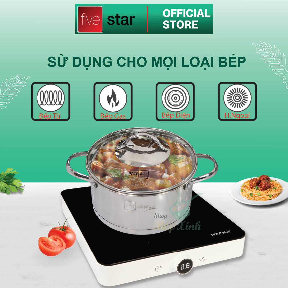 Bộ nồi inox 304 cao cấp FIVESTAR Plus quai oval kiểu Silit 5 món nắp kính