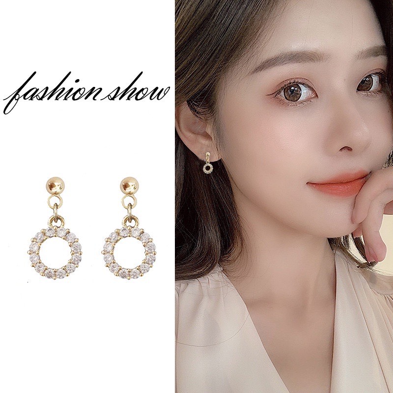 Khuyên tai dáng dài đính pha lê nhân tạo thời trang sang trọng cho nữ