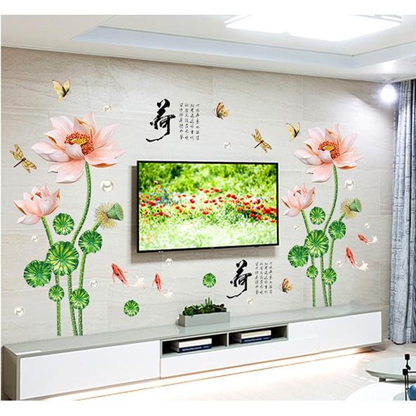 Decal trang trí tường Hoa Sen nở hồng nhạt