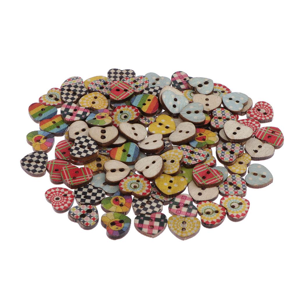 100 Miếng Ghép Hình Trái Tim Gỗ Nút 2 Lỗ Các Loại May Hàng Nút Gài Hàng Thủ Công