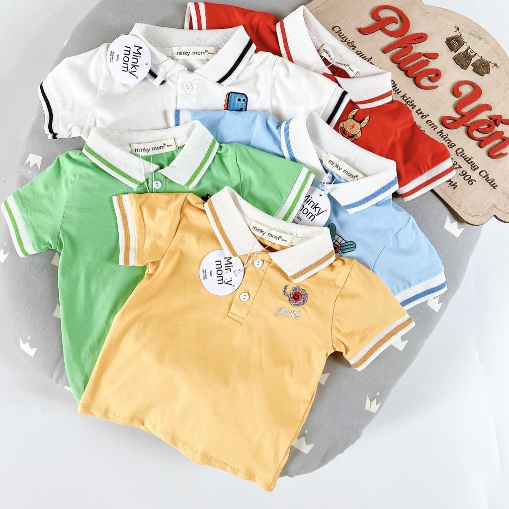Áo Phông Cộc Tay Cổ Trụ Hàng Minky Mom Thêu Họa Tiết Động Vật Cho Bé
