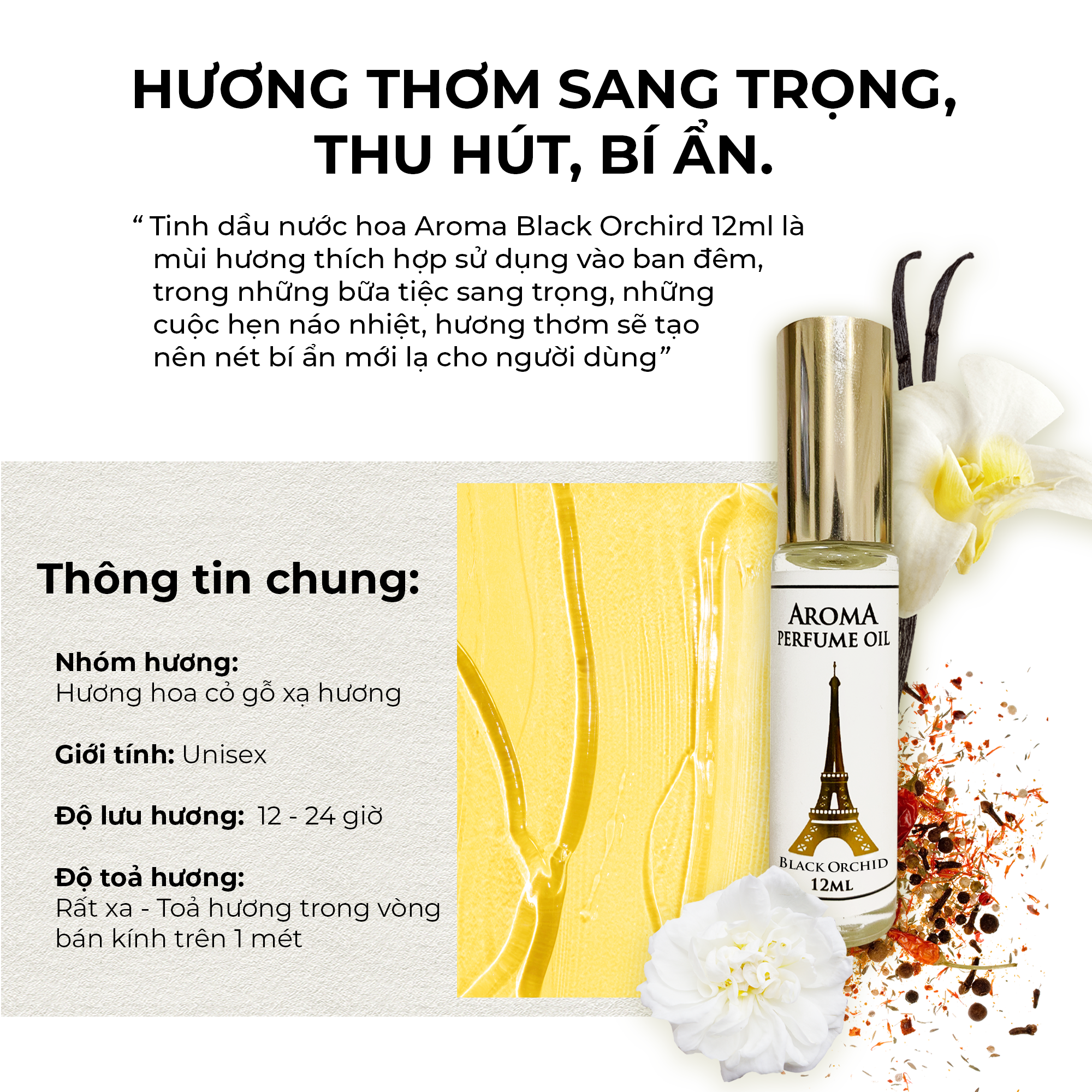 Aroma Black Orchird – Tinh Dầu Nước Hoa Pháp Dạng Lăn 12ml