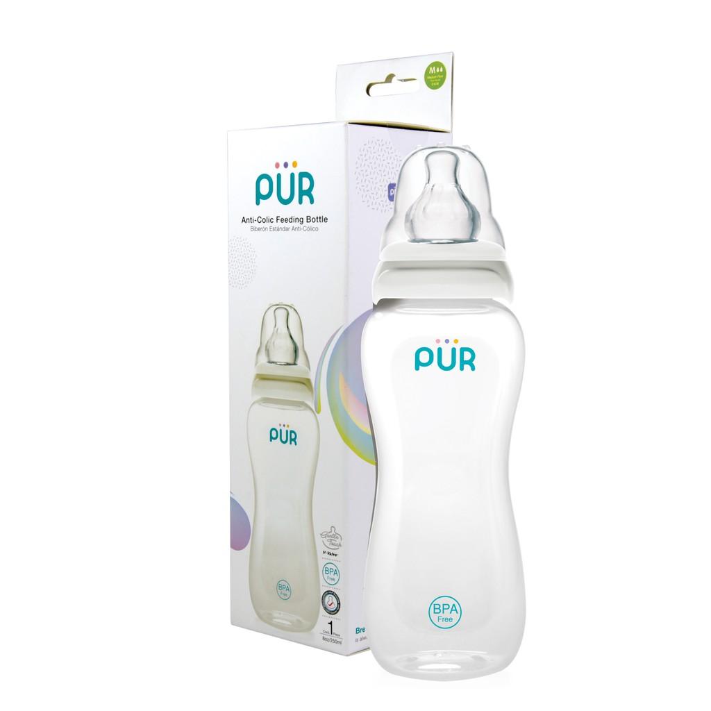 Combo bình sữa cổ thường Pur Comfort Feeder 250ml kèm núm + vỉ 2 núm 1613 size L