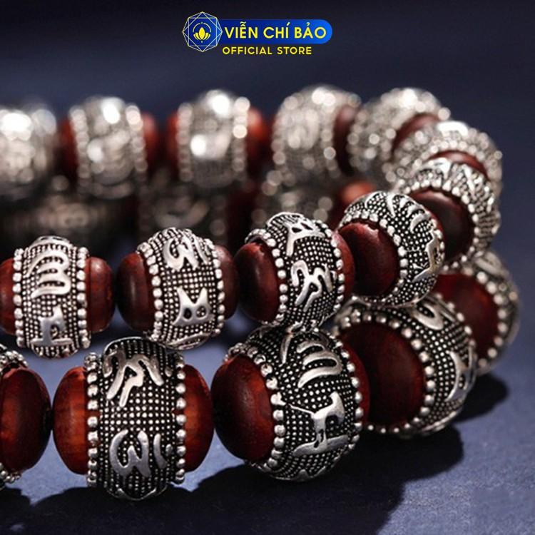 Lắc tay bạc namgỗ đàn hương Lục tự chân ngôn Om mani padme hum bạc Thái 925 phụ kiện trang sức Viễn Chí Bảo L100090