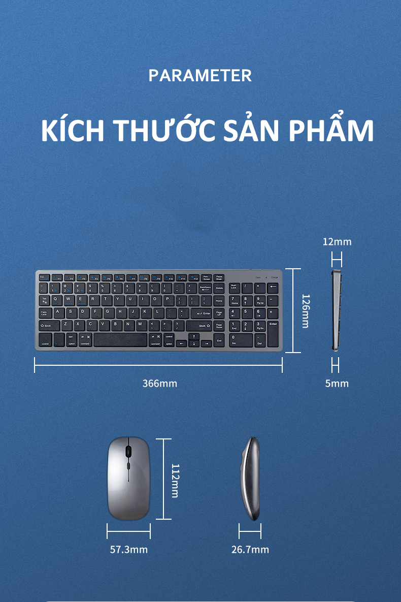 Bộ bàn phím siêu mỏng và chuột không dây KB-194 sử dụng BLUETOOTH và công nghệ không dây 2.4GHz kết nối mạnh mẽ