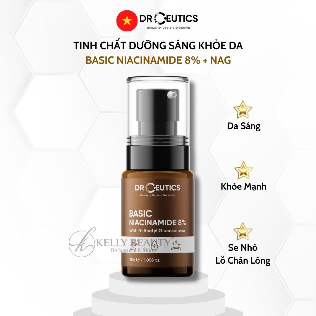 Serum Vitamin B3 8% DrCeutics - Làm Sáng Da, Cân Bằng Dầu &amp; Se Lỗ Chân Lông - Niacinamide 8% + NAG + Kẽm PCA