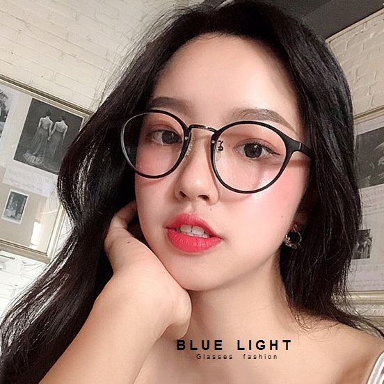 Kính Giả Cận, Gọng Kính Cận Nam Nữ Mắt Tròn Gọng Nhựa Đen Nhám Siệu Nhẹ Không Độ Hàn Quốc - BLUE LIGHT SHOP