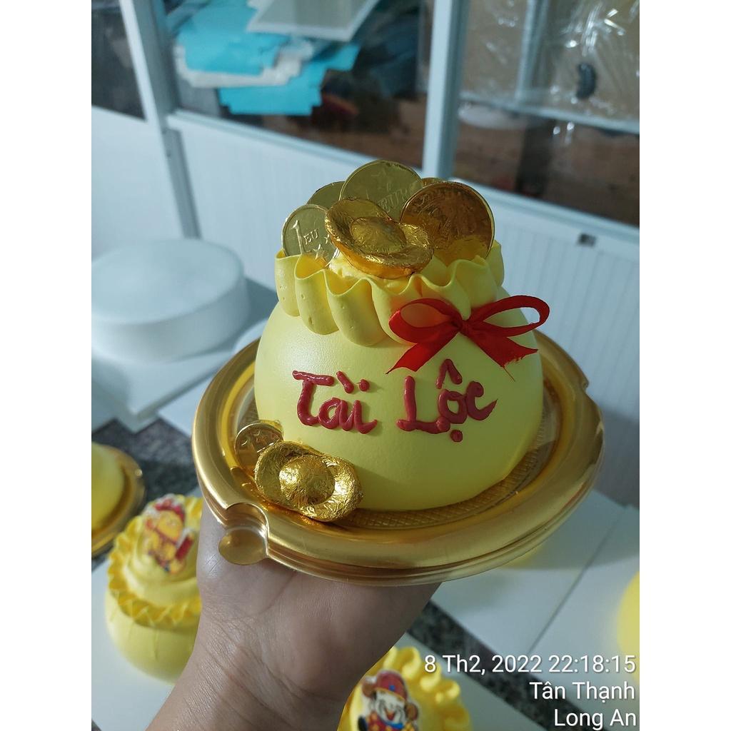 A1680G - 50 cái Hộp tròn đế vàng đựng 5 cái bánh bao đào tiên, bông lan trứng muối 14cm