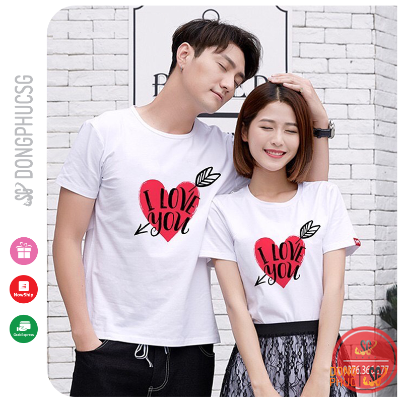 Áo đôi mẫu I Love You màu trắng thun cotton mềm mịn cổ tròn tay ngắn form unisex AC104T | SG