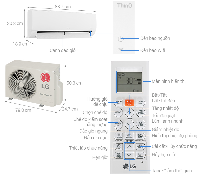 Điều hòa LG V13WIN1 1.5HP (phòng 20m²) | Điều hòa 1 chiều 12000BTU lọc bụi mịn PM2.5 | Công nghệ inverter tiết kiệm điện | Hàng chính hãng