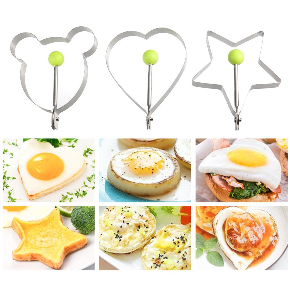Khuôn inox tạo hình chiên trứng ốp la 3 chiếc gồm hình con gấu, hình trái tim, hình ngôi sao