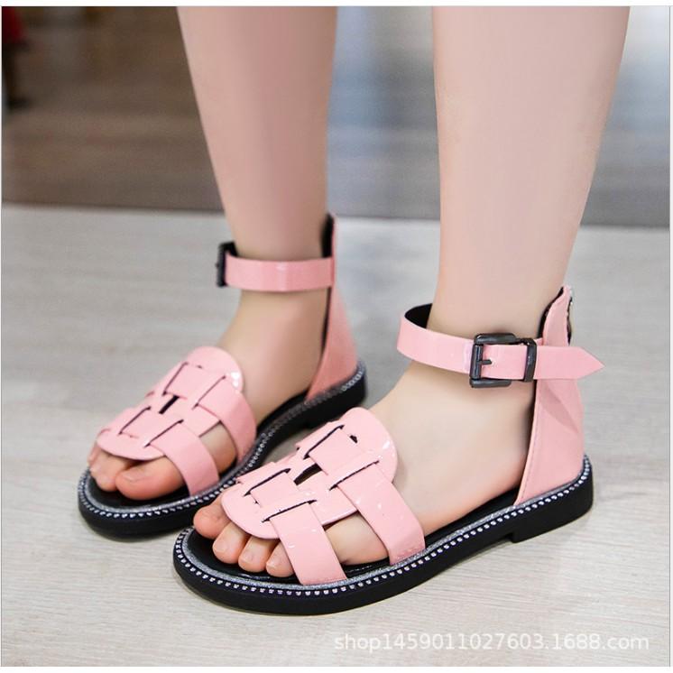 Giày Sandal Chiến Binh Bé Gái Da Bóng Kiểu Dáng Hàn Quốc Cho Bé Từ 3 - 10 Tuổi