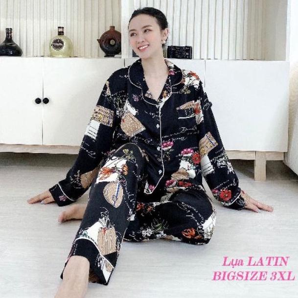 Đồ Bộ Pijama Tay Dài Chất Lụa LATIN Siêu Mềm Mượt Bigsize 3XL