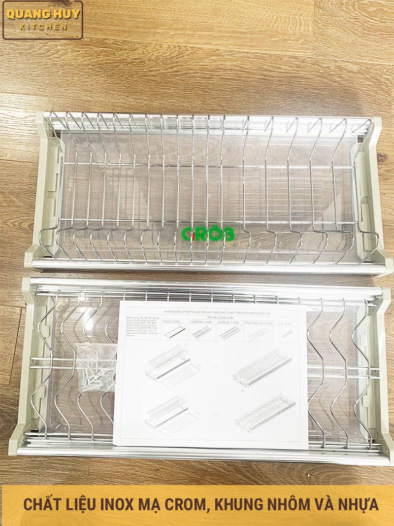 Giá úp bát 2 tầng cố định inox bóng cho tủ bếp trên