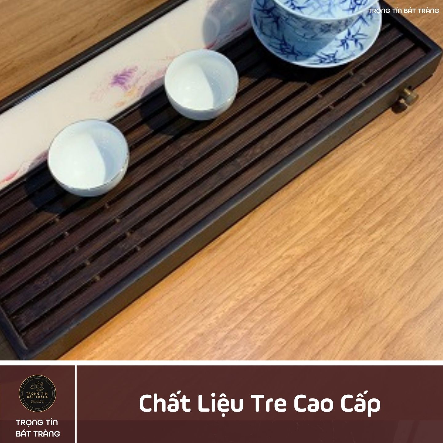 Khay Trà Tre Cao Cấp Sơn Thuỷ Chữ Nhật Lớn Kích Thước 40*19*3.8 KT 41