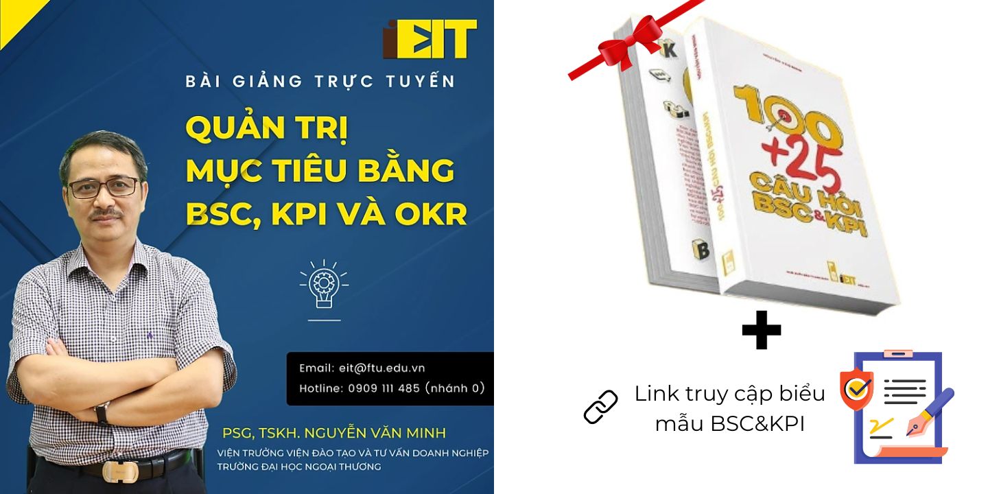 Bài giảng trực tuyến, khóa học Quản trị mục tiêu bằng BSC, KPI và OKR; Tặng kèm sách 100+ 25 câu hỏi BSC&KPI