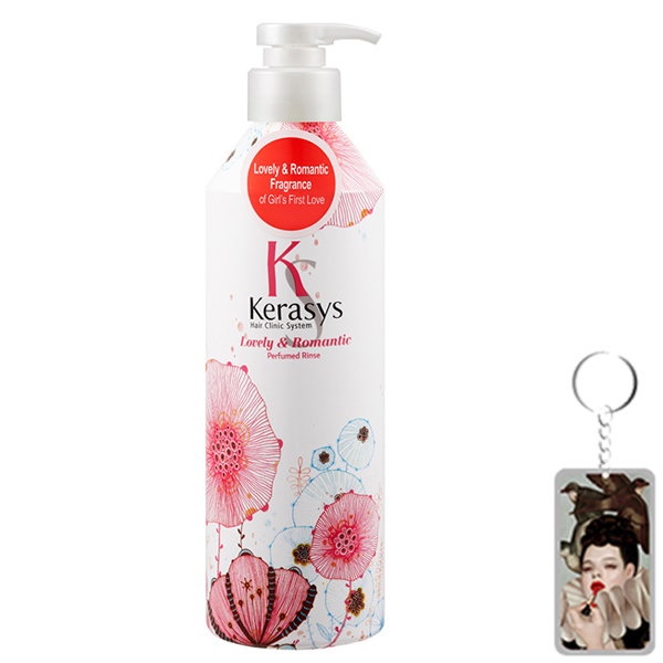 Dầu xả nước hoa Kerasys Lovely &amp; Romantic hương hoa nhài, cúc Hàn Quốc 600ml + Móc khoá