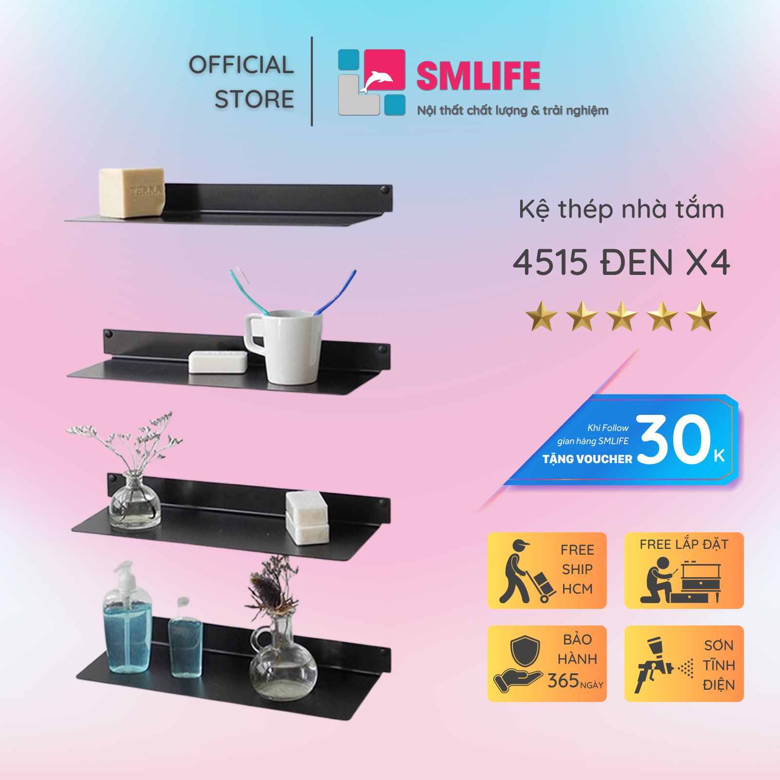 Kệ sách treo tường 4515 (set 4)