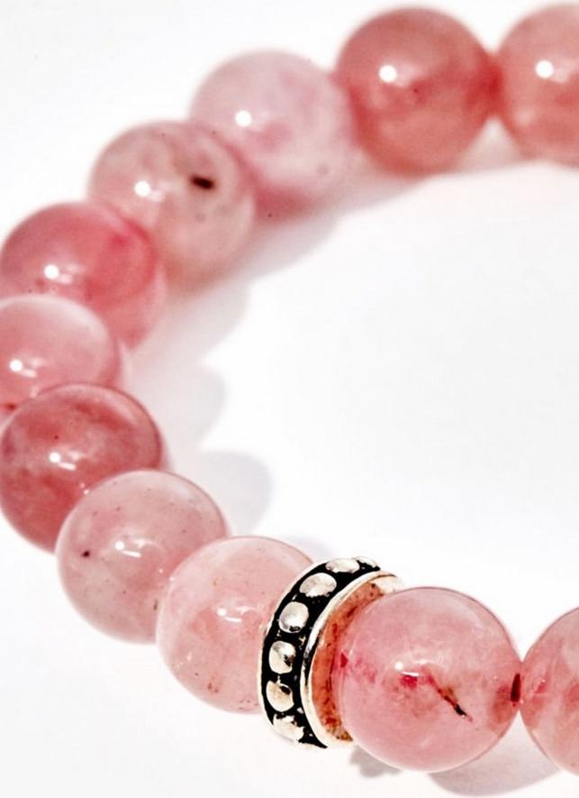Vòng Tay Đá Thạch Anh Hồng Charm Bạc Thái - Hỏa Thổ