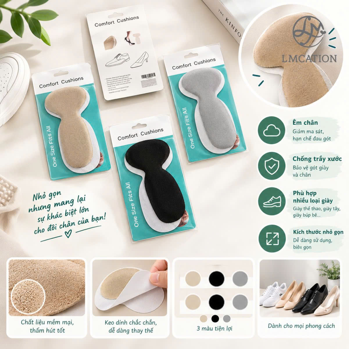 Miếng Dán Đệm Giày 2 Trong 1 Giảm Đau, Chống Trầy Xước & Giảm Size Giày