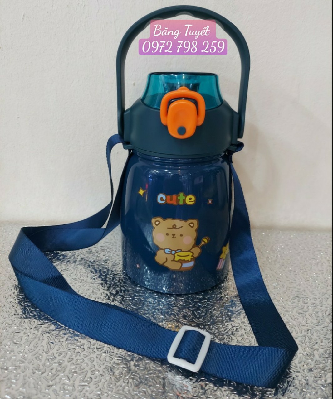 Bình giữ nhiệt cute có dây đeo có ống hút inox 304 tặng sticker 1100ml Bình giữ nhiệt cho bé có ống hút dễ thương
