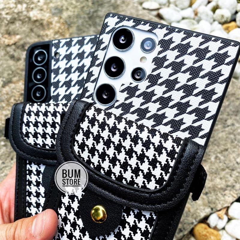 Ốp Lưng Ví Hoạ Tiết Houndstooth Sang Chảnh Samsung Galaxy S23 Ultra / S22 Ultra / S22 Plus / S21 Ultra / Note 20 Ultra / Note 20 / Note 10 plus / Note 10