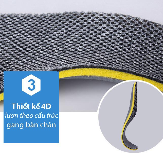 Lót giày thể thao 4D chất liệu EVA ép vải cotton pha sợi tinh than tre khử mùi và gót gel chống thốn gót chân DONIPK27