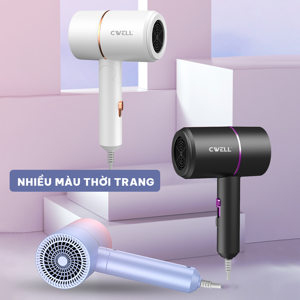 Máy sấy tóc mini CWELL gập gọn 2 chiều nóng lạnh, công nghệ ion âm hạn chế hư tổn, công suất 1200W C01HD