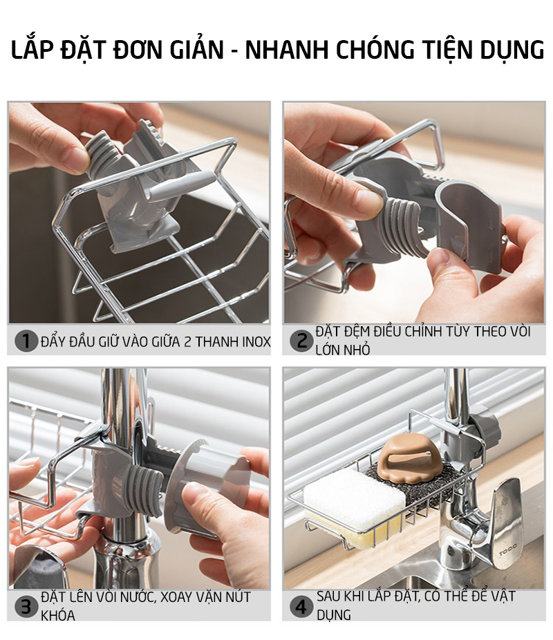 Giỏ đựng giẻ rửa bát, xà bông, cọ xoong đa năng chất liệu Inox sáng bóng không han gỉ - Tặng 1 đôi gang tay cao su tự nhiên Nhật Bản loại xịn