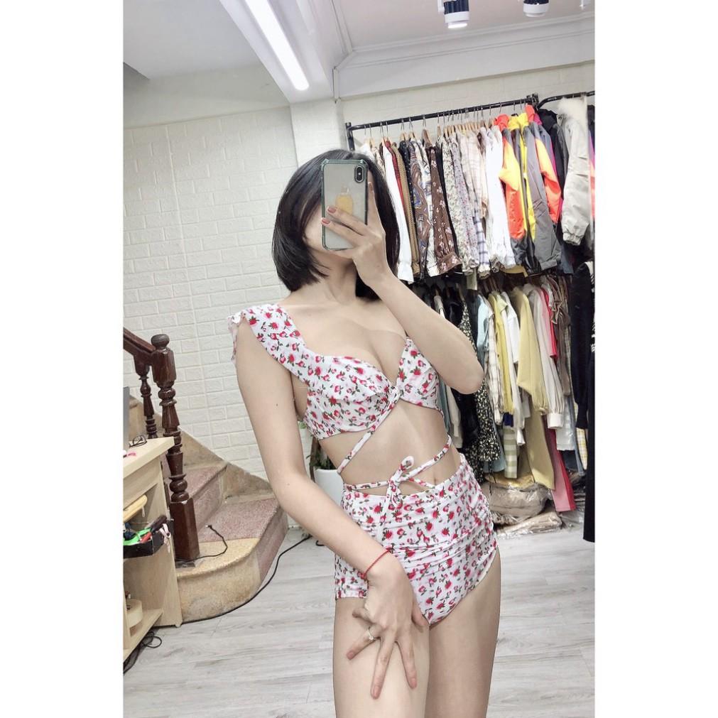 freeship Đồ bơi, bikini hai cánh tiên ️Freeship️ nền trắng hoa hồng nhí mặc đi biển đi bơi đẹp