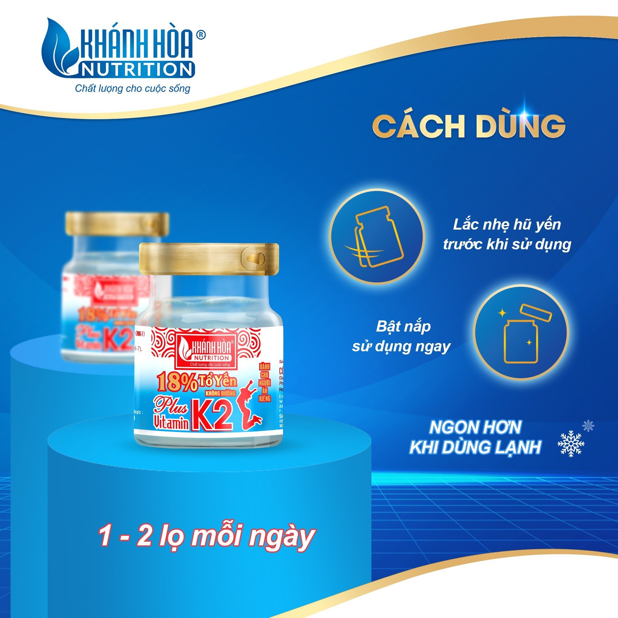 Nước Yến Sào 18% Bổ Sung Vitamin K2 Không Đường - Khánh Hòa Nutrition - Lọ 70 ML