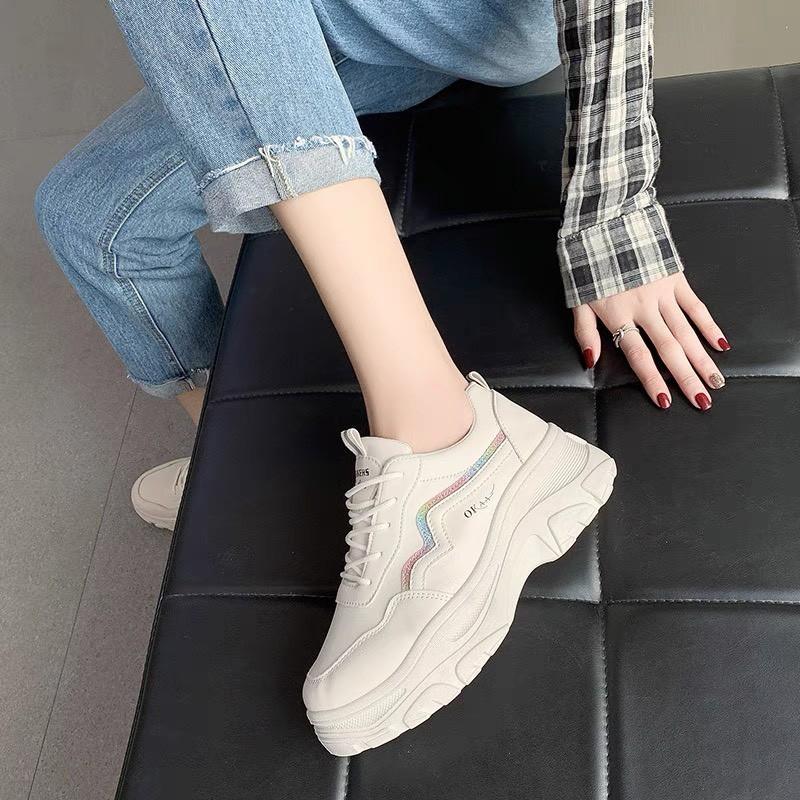 Giày thể thao nữ độn đế vạch sóng K.O - giày sneaker nữ trắng đế cao 7 cm giày ulzzang nữ hàn quốc đẹp giá rẻ 2021