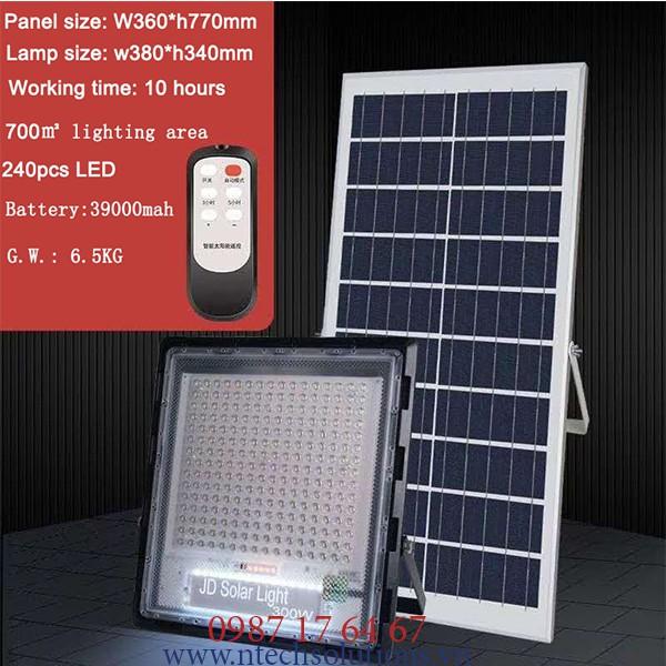 Đèn Pha Chống Lóa Cao Cấp Năng Lượng Mặt Trời JD-7300 Công Suất 300W - Mẫu 2021, Khung Nhôm