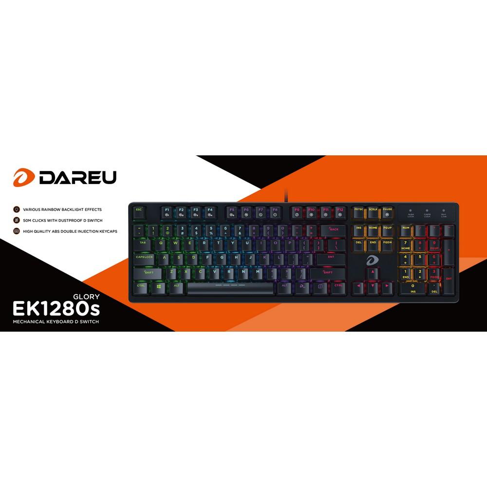 Bàn Phím Cơ Gaming DAREU EK 1280s 104KEY BLACK (MULTI LED, Brown/ Red D switch) - HÀNG CHÍNH HÃNG