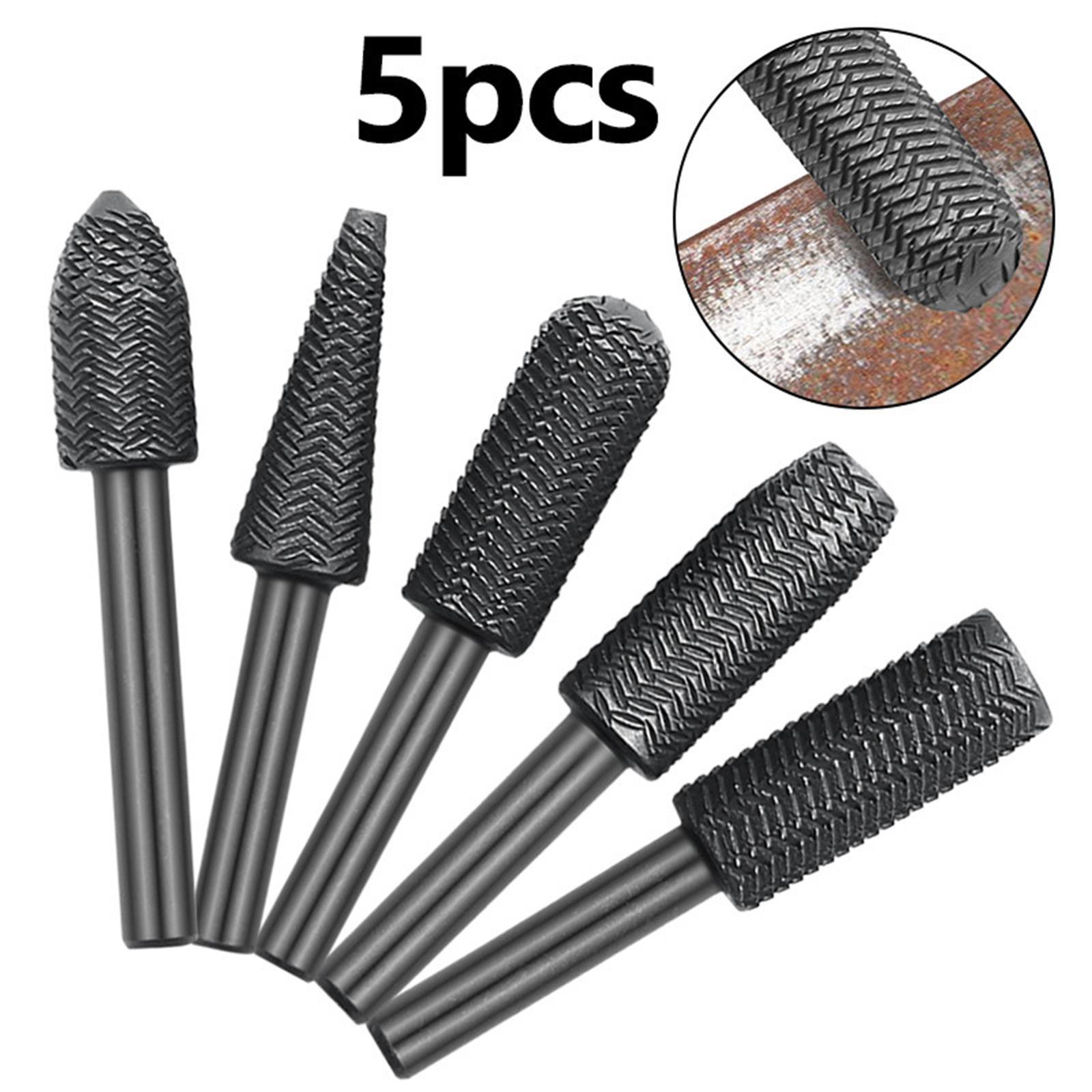 5 Pieces Double Cut Rotary Burr Set Carving Rasps for Woodworking Polishing