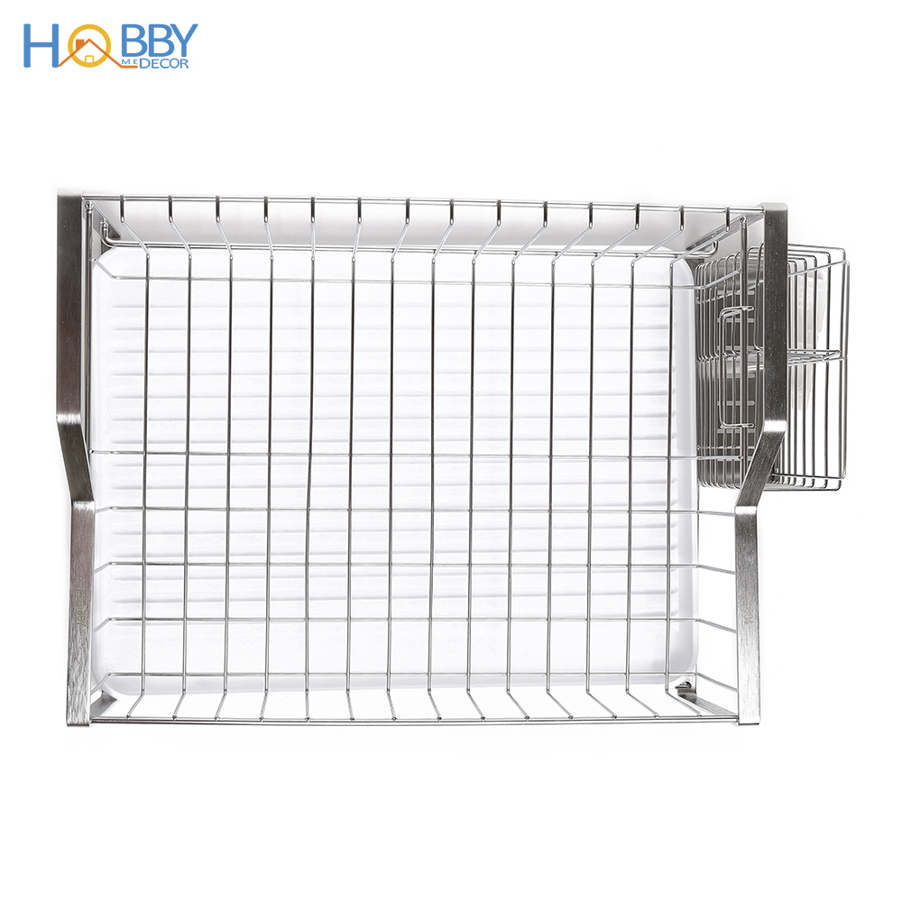 Kệ chén cao cấp Inox 304 HOBBY KC2 kèm ống đũa và khay nhựa hứng nước - 2 size tùy chọn - không rỉ sét