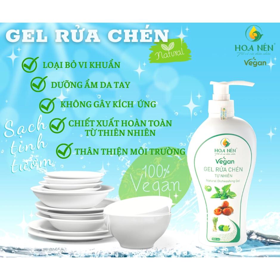 Gel rửa chén thiên nhiên Hoa Nén 550ml - vegan - bảo vệ da tay, không hoá chất bảo quản