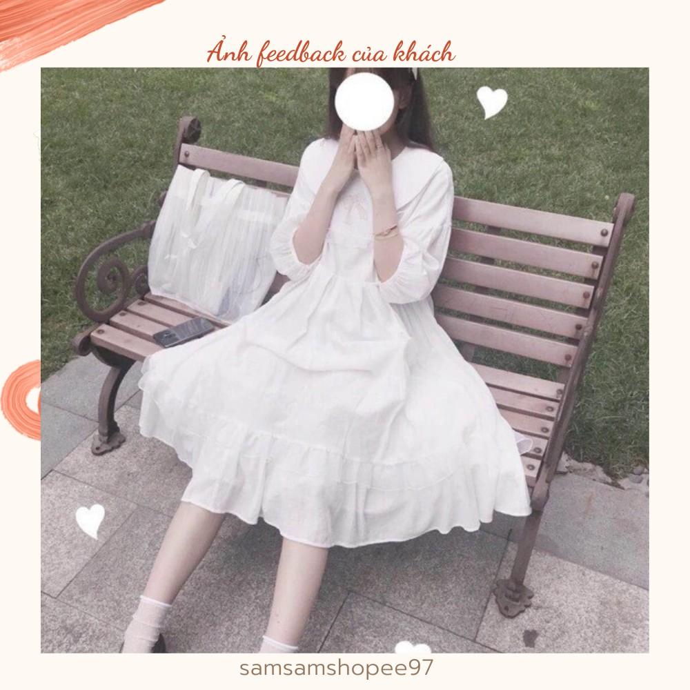Váy lolita trắng cổ nơ dễ thương