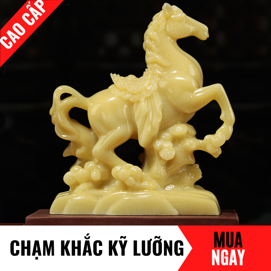 Tượng Ngựa Trang Trí Phong Thủy Bằng Đá Băng Ngọc Cao 34cm