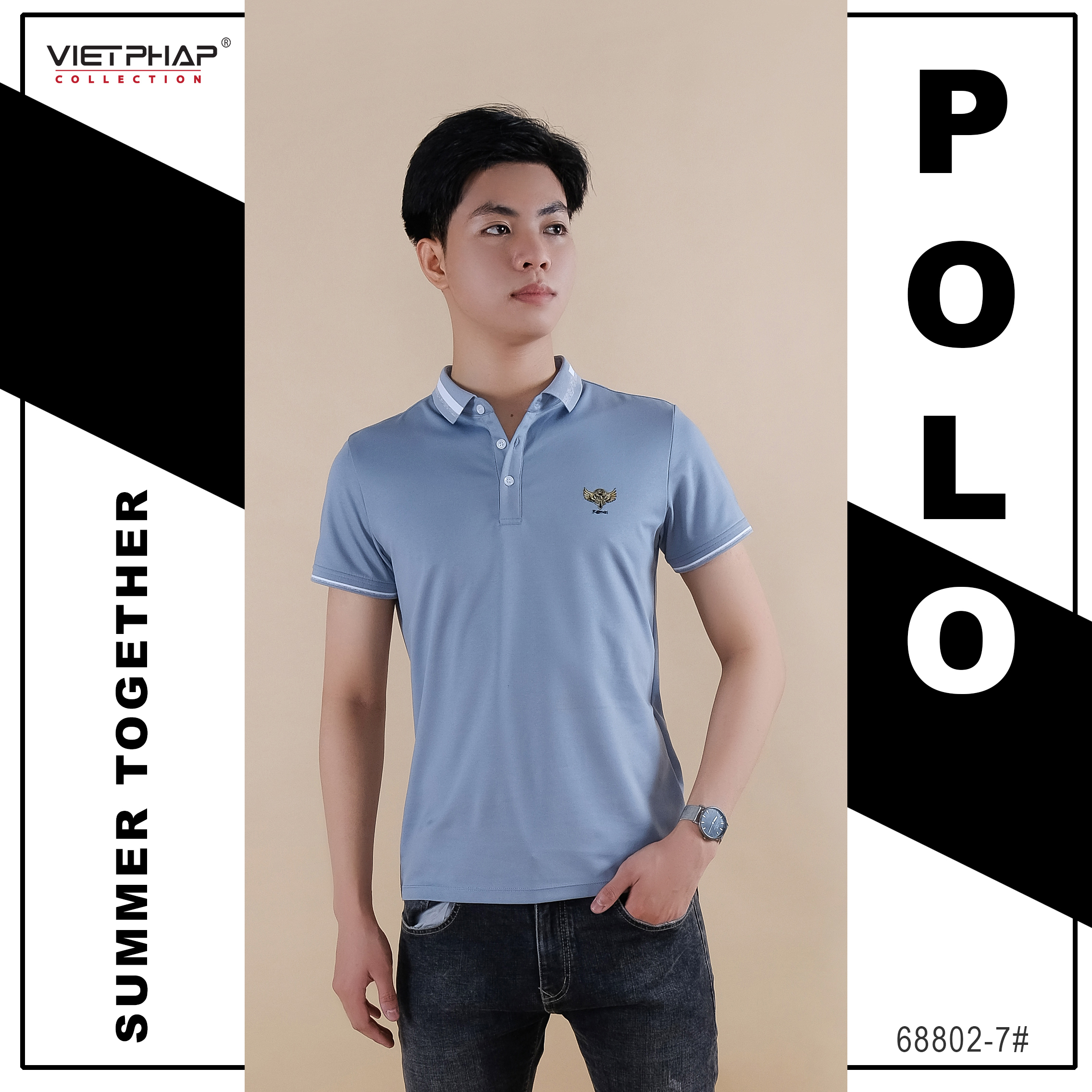Áo Thun Polo Nam Cao Cấp VIỆT PHÁP / Form Basic - Chất liệu cotton co dãn thấm hút mồ hồi tốt 68802