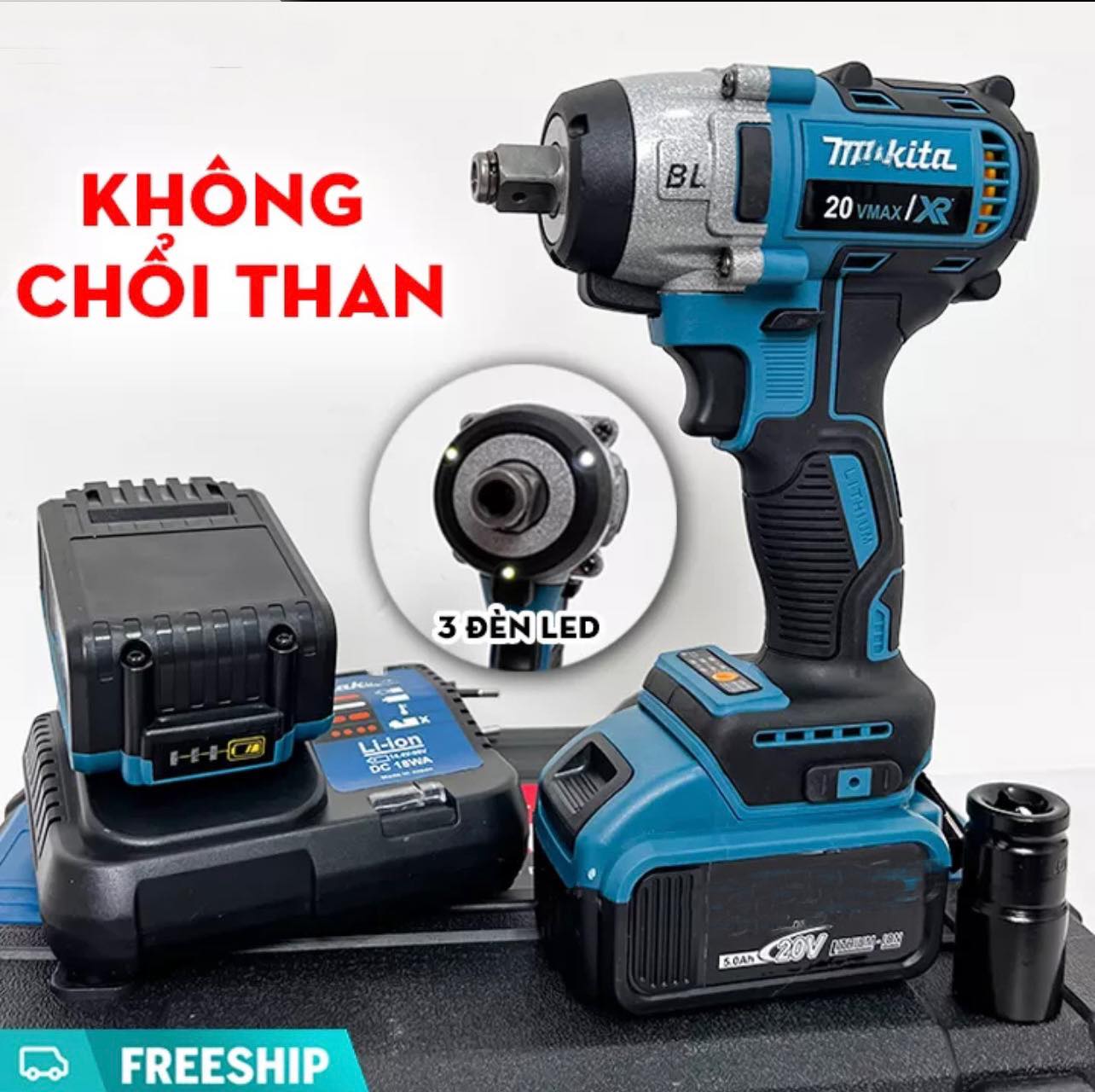 Máy siết bulong dùng pin không chổi than 360Nm - Tặng kèm bộ phụ kiện 7 chi tiết cao cấp