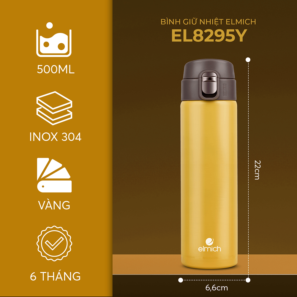Bình giữ nhiệt nắp bật Elmich EL8295Y 500ml - màu vàng