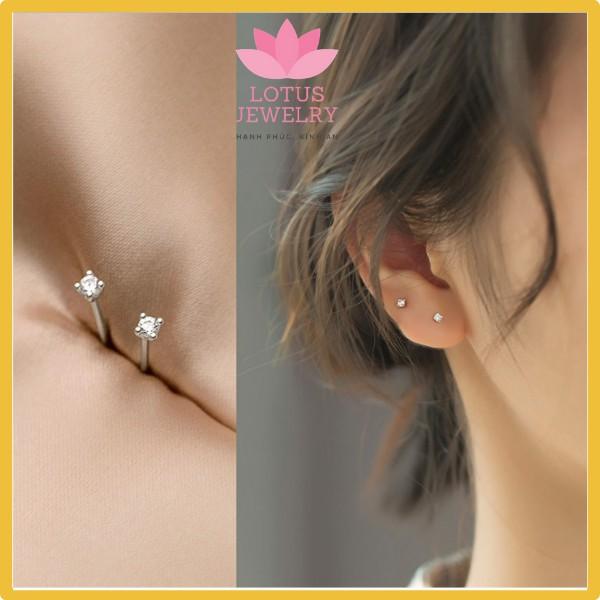 Khuyên tai nụ đá bạc 925 xinh xắn đủ size cho nam và nữ bảo hành 1 đổi 1