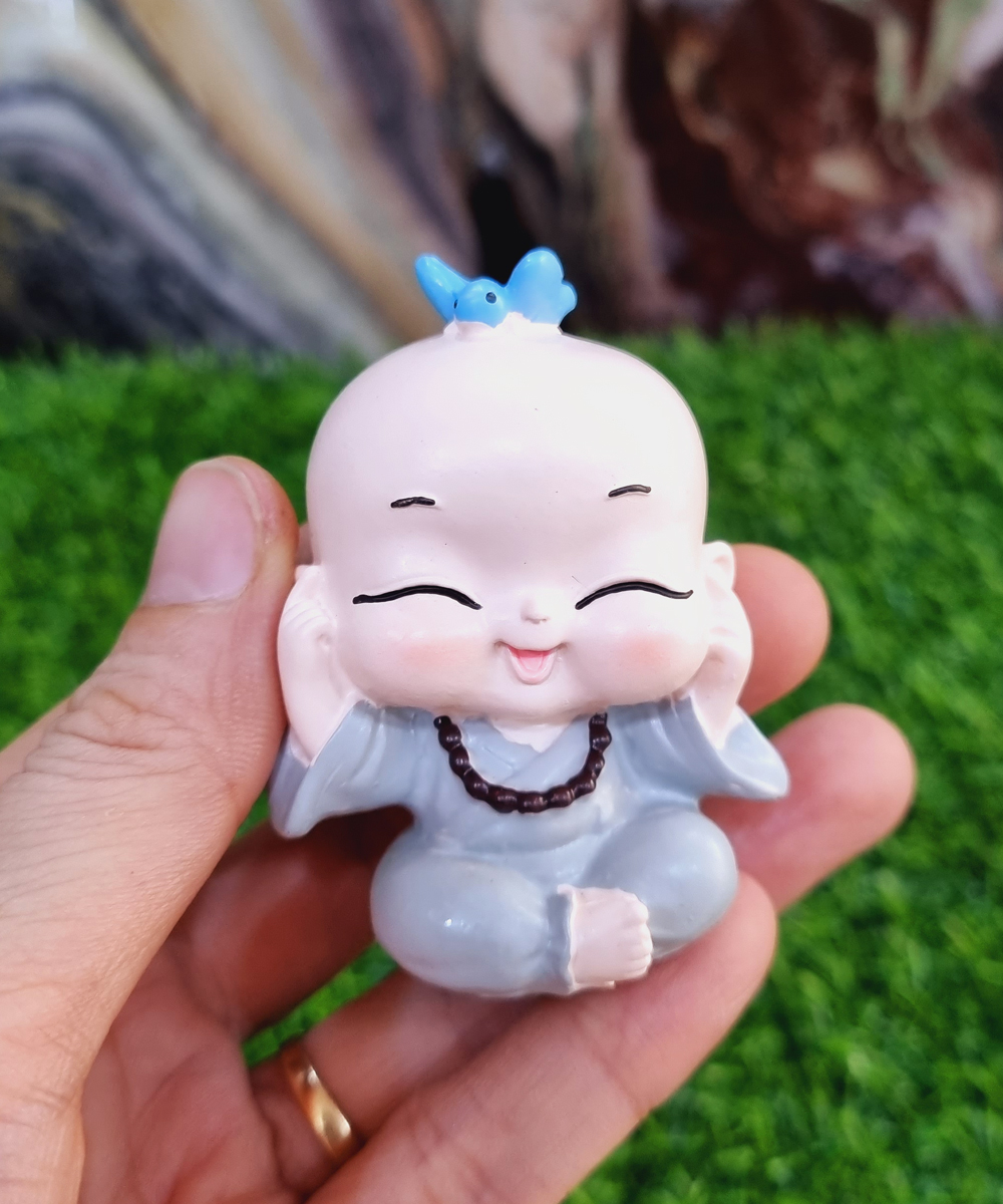 Bộ 04 tượng chú tiểu nhí áo vàng / áo lam đáng yêu - tặng kèm 50 xu vàng mini may mắn