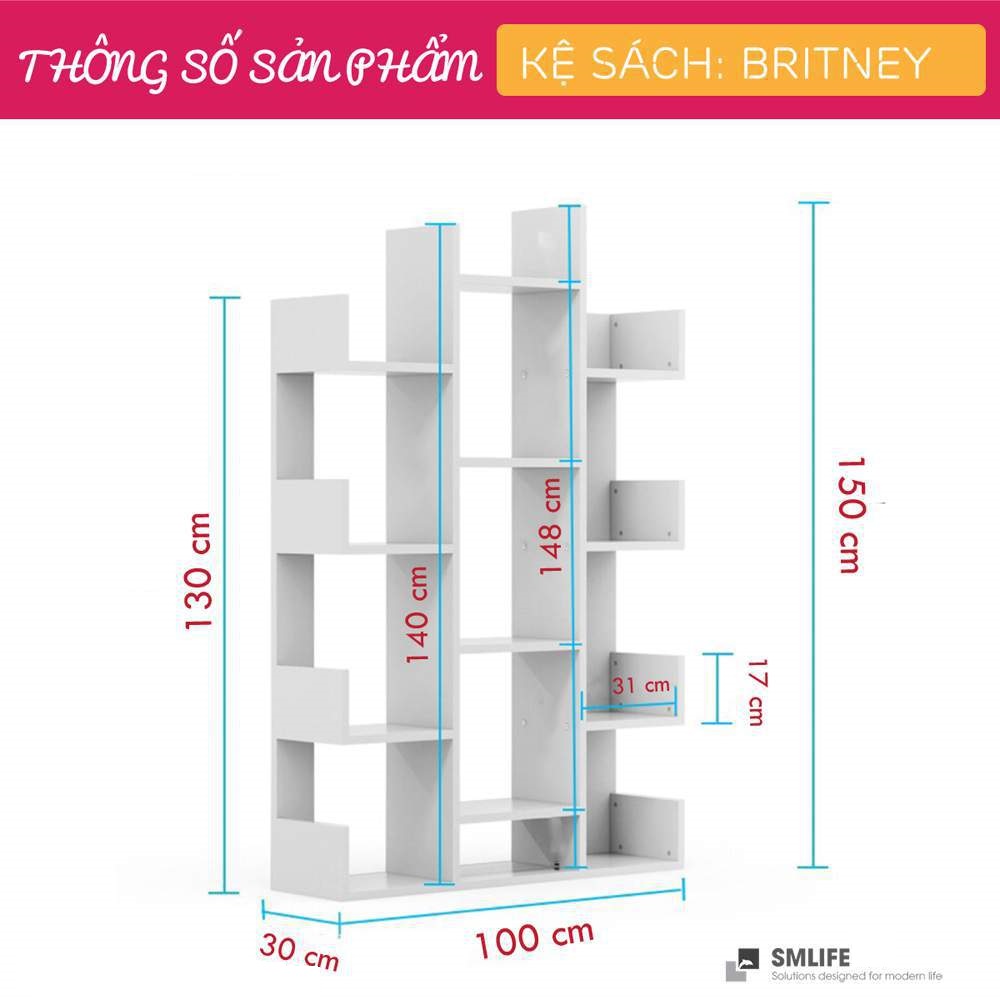 Kệ sách gỗ hiện đại SMLIFE Britney  | Gỗ MDF dày 17mm chống ẩm | D100xR30xC150cm - Màu